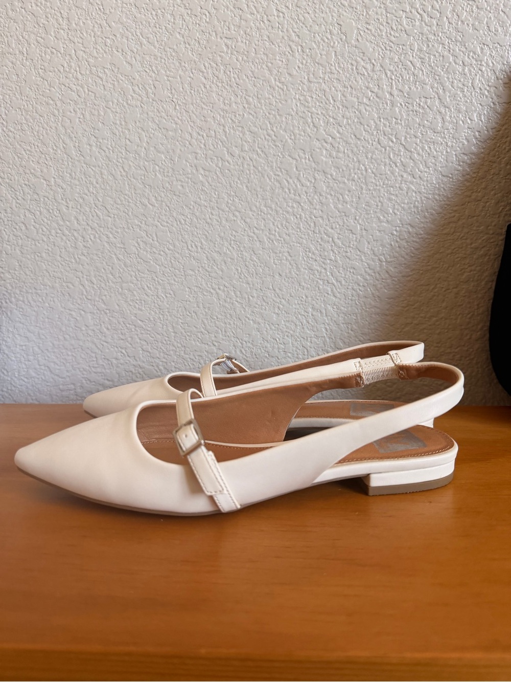 Dolce Vita Cream Pointed Slingback Flats with Buckle Strap - Picture 2 of 9